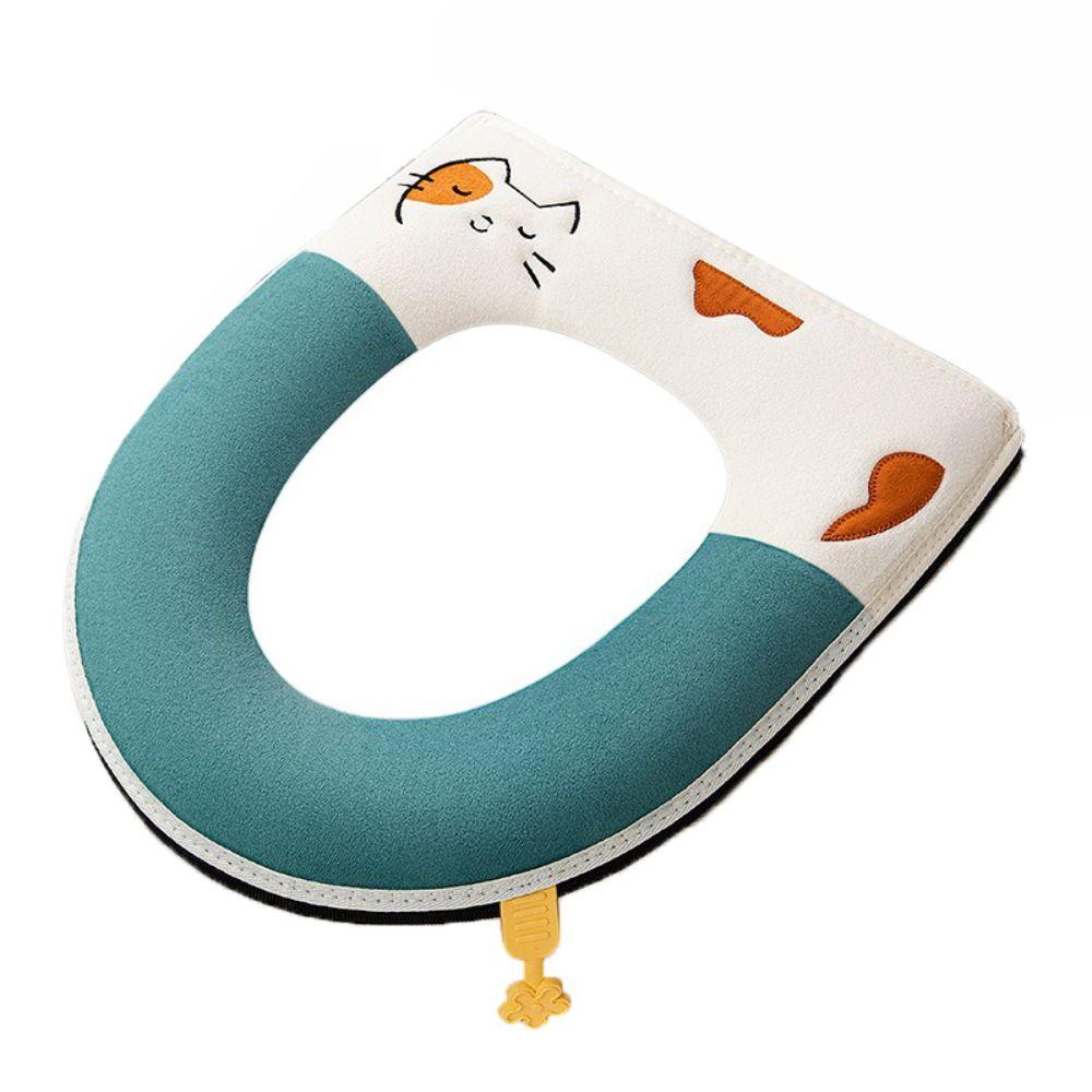 Handle Toilet Seat Cushion With Zipper Closestool Mat Reusable Plush Toilet Seat Cover  Lavatory