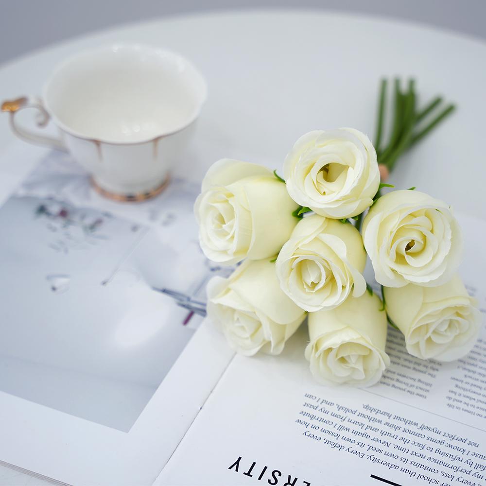 

7Pcs/Set Artificial Roses Rose Bouquets Faux Roses Fake Flowers for Home Window Wedding Party Decoration белый