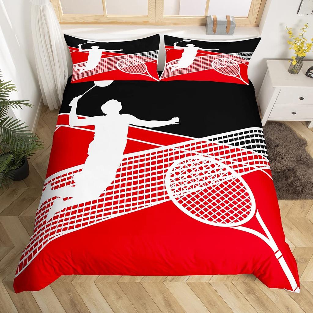 Badminton Bedding Set Badminton Duvet Cover for Kids Teens Men Sports Theme Player Comforter Cover Cool Competitive Games Decor
