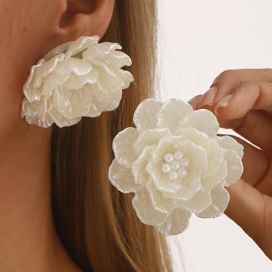 Kamelien-Perlen-Choker Retro Blume Perlenkette Elegante Kamelienkette Ohrringe für Hochzeitsparty Dating Urlaub