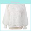 Floral Lace Lantern Sleeve Blouse With Round Neck For Spring Fashion Women