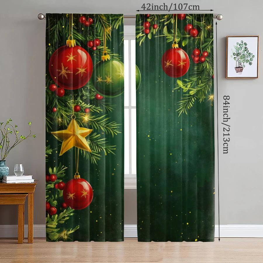 2pcs- Christmas ball printed curtains   pole bag curtains   Christmas decorations   home decorations   room decorations