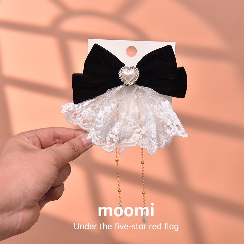 New Year Red Velvet Bow Hair Clips for Girls - Heart Design