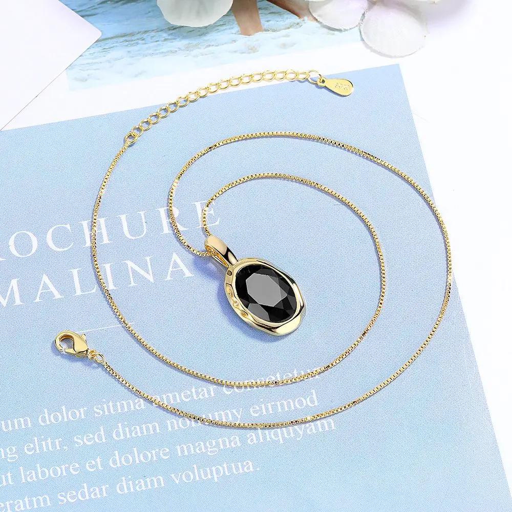 Lihong S925 Sterling Silver Electroplated 18k Gold Obsidian Clavicle Chain Exquisite Gift Women's Pendant Necklace (40cm+5.0cm)