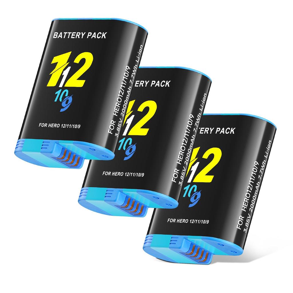 2000mAh Battery For Gopro Hero 9 10 11 12 Camera Battery with LCD 3-Slots Fast Charger Box For GoPro Hero12 11 Sport Cameras