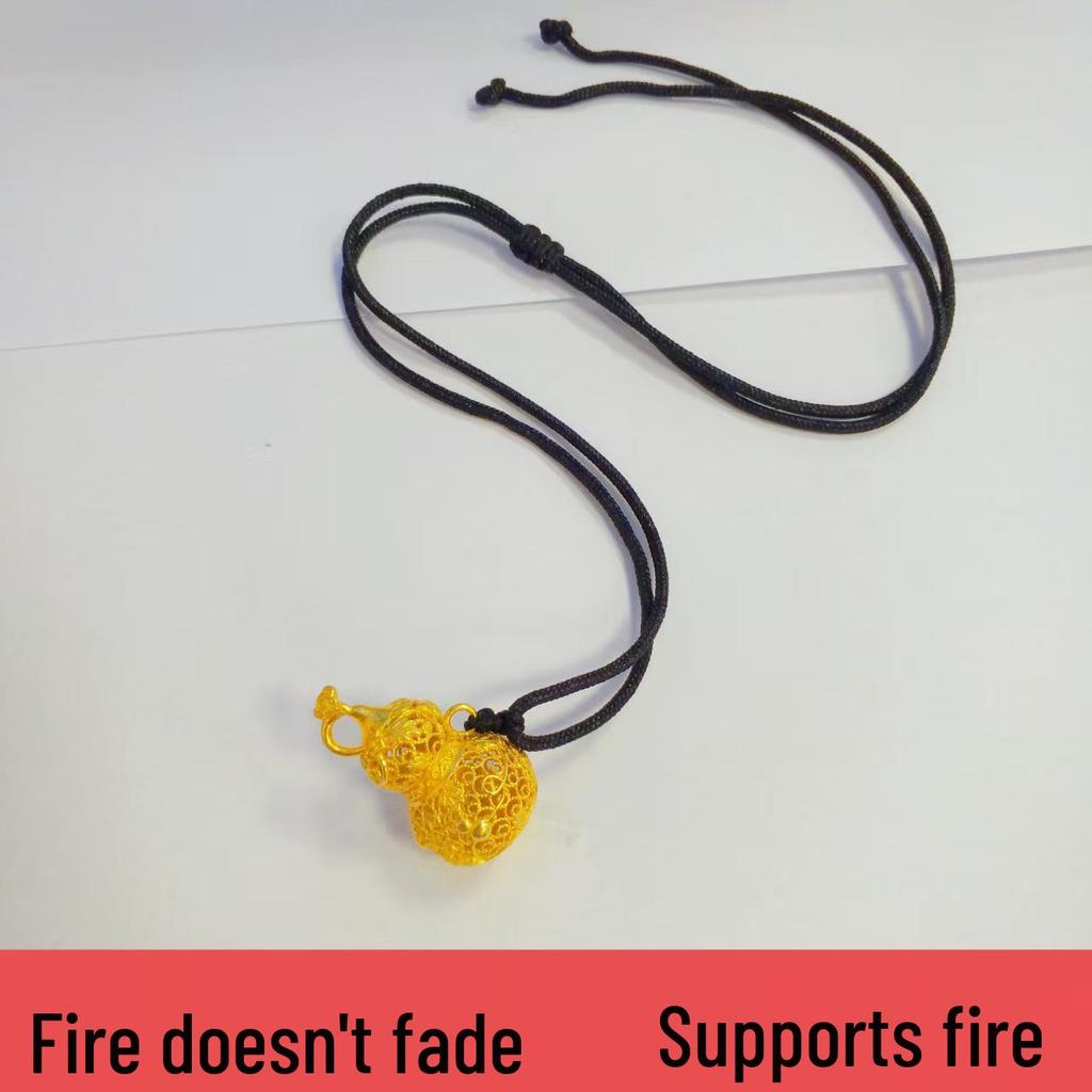 Fireproof Gold Gourd Pendant with Black Rope Sweater Chain - Non-fading, High Color Retention, New Chinese Hollow Design