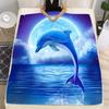 Dolphins Under The Moonlight Flannel Blanket Soft Warm Throw Blanket Lunch Break Blanket For Couch Sofa Office Bed Camping Trave