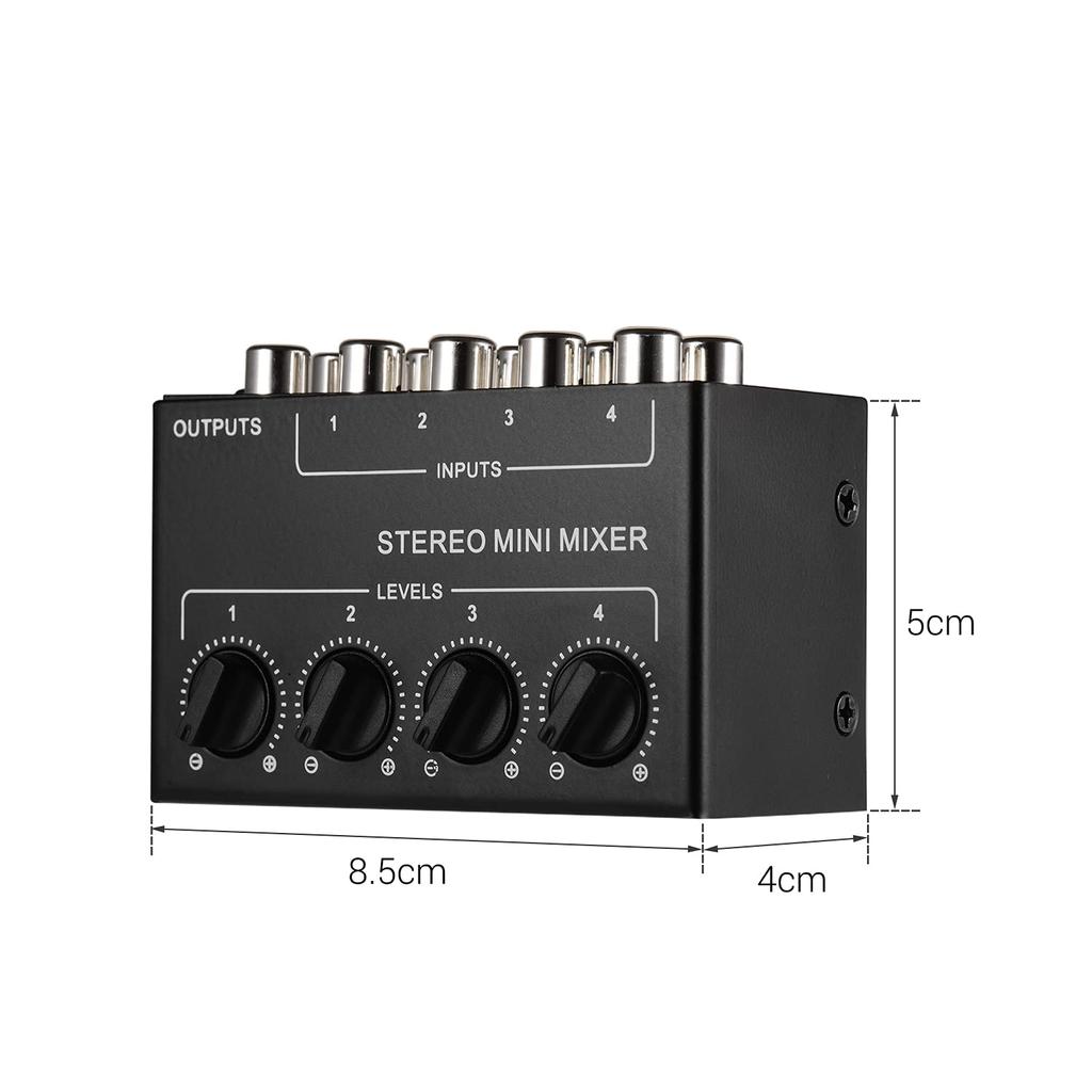 Summina 4-Channel Mini Stereo Audio Mixer with RCA Inputs, Separate Volume Control, Full Metal Shell