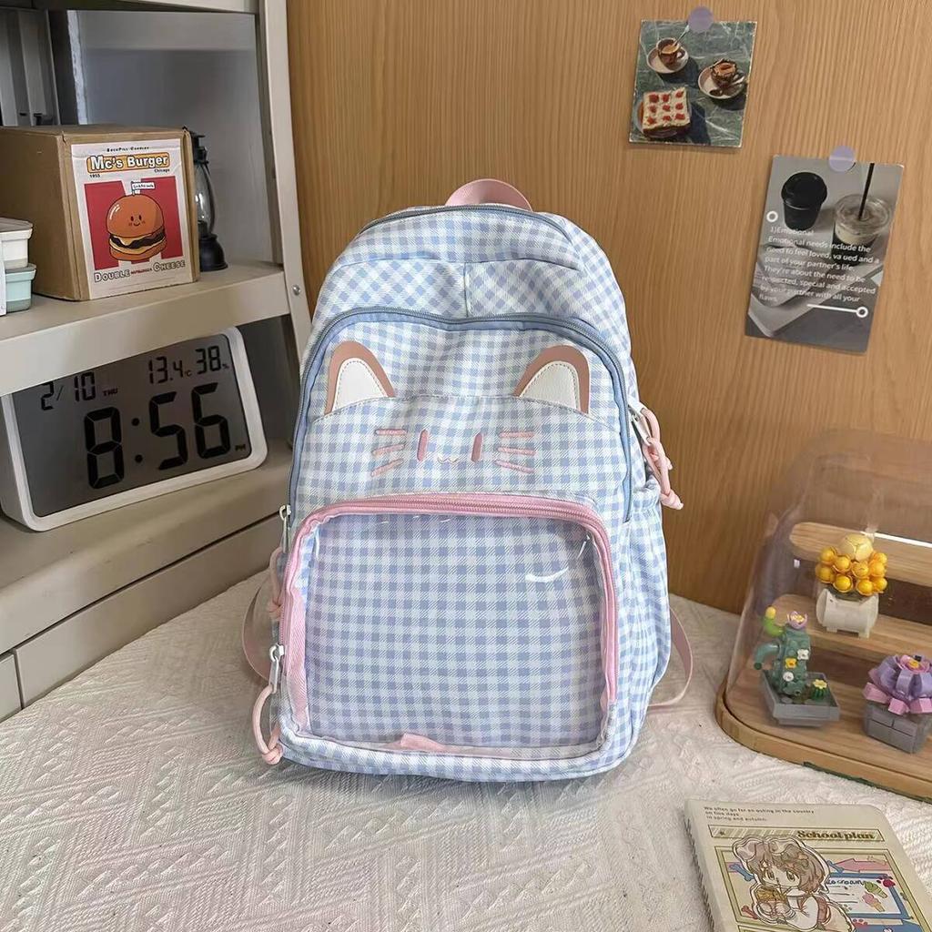 New Y2K Cute Cat Ita Backpacks Large Capacity Rucksack Girls Transparent DIY Display Knapsacks Outdoor Fashion Travel Schoolbags