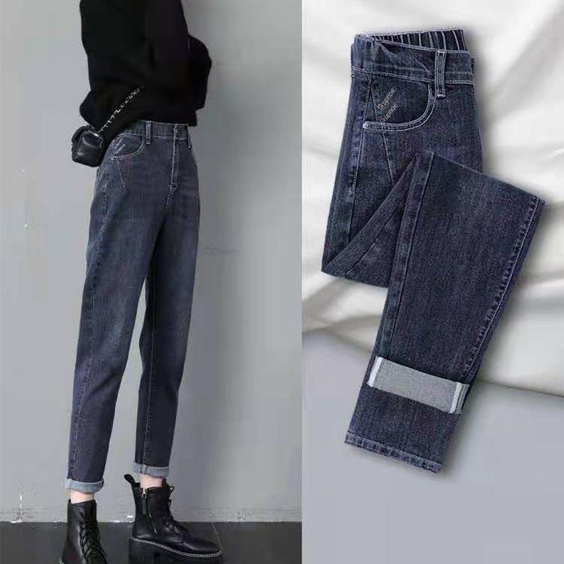 Women's High Waist Elastic Loose Straight Jeans - Plus Size, Slimming, Versatile, Spring/Autumn High-End Dad Jeans