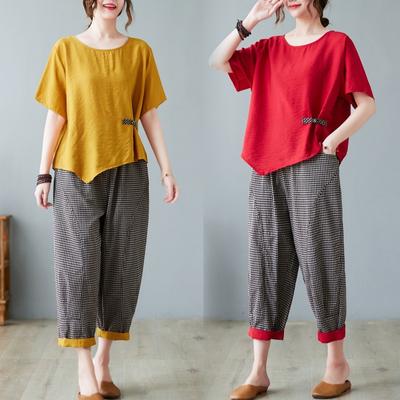2 Piece Sets Women Casual T-shirt and Ankle-length Pants New Arrival 2023 Summer Vintage Style Loose Female Pant Suits