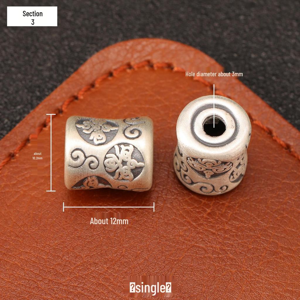 Sterling Silver S999 Ethnic Spacer Beads: Retro Barrel & Ruyi Lock Lucky Beads for DIY Jewelry.