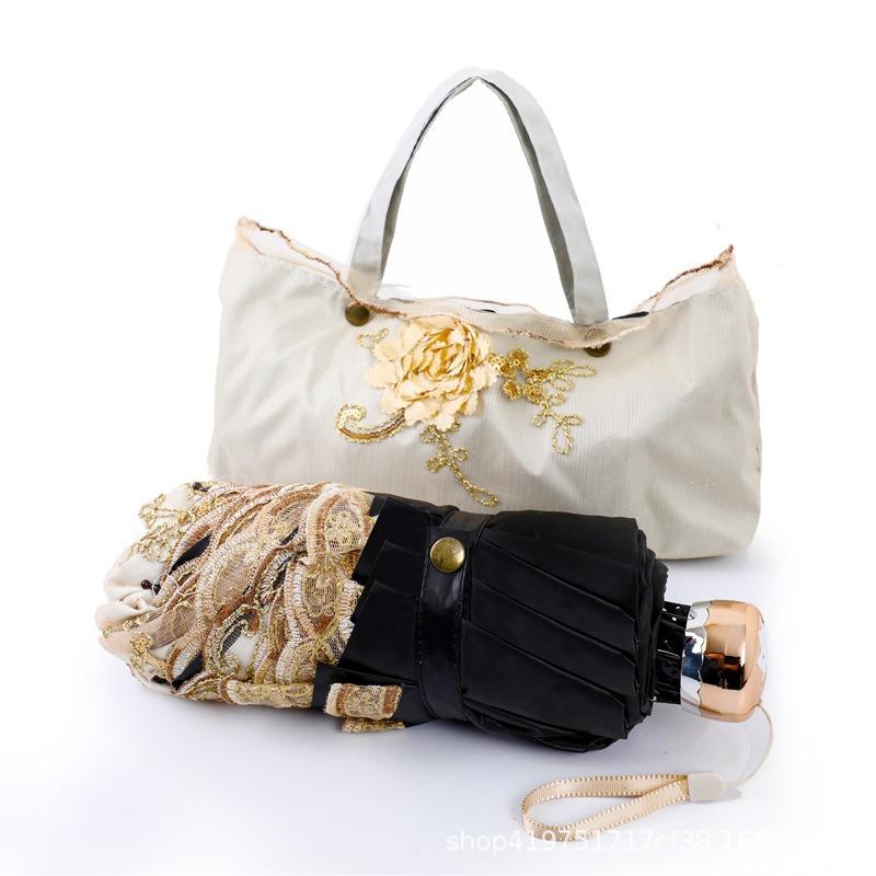 Blonderbrodert solparaply Uv-beskyttelse, dobbel vinylparaply, dame, prinsesse Muse parasoll