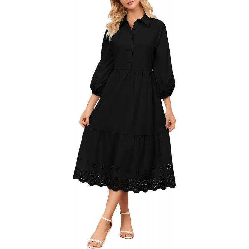 European and American button hollow elegant medium and long dress women s 2026 summer new elegant skirt S