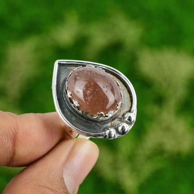 Gift For Her 925 Silver Natural Strawberry Quartz Promise Adjustable Ring