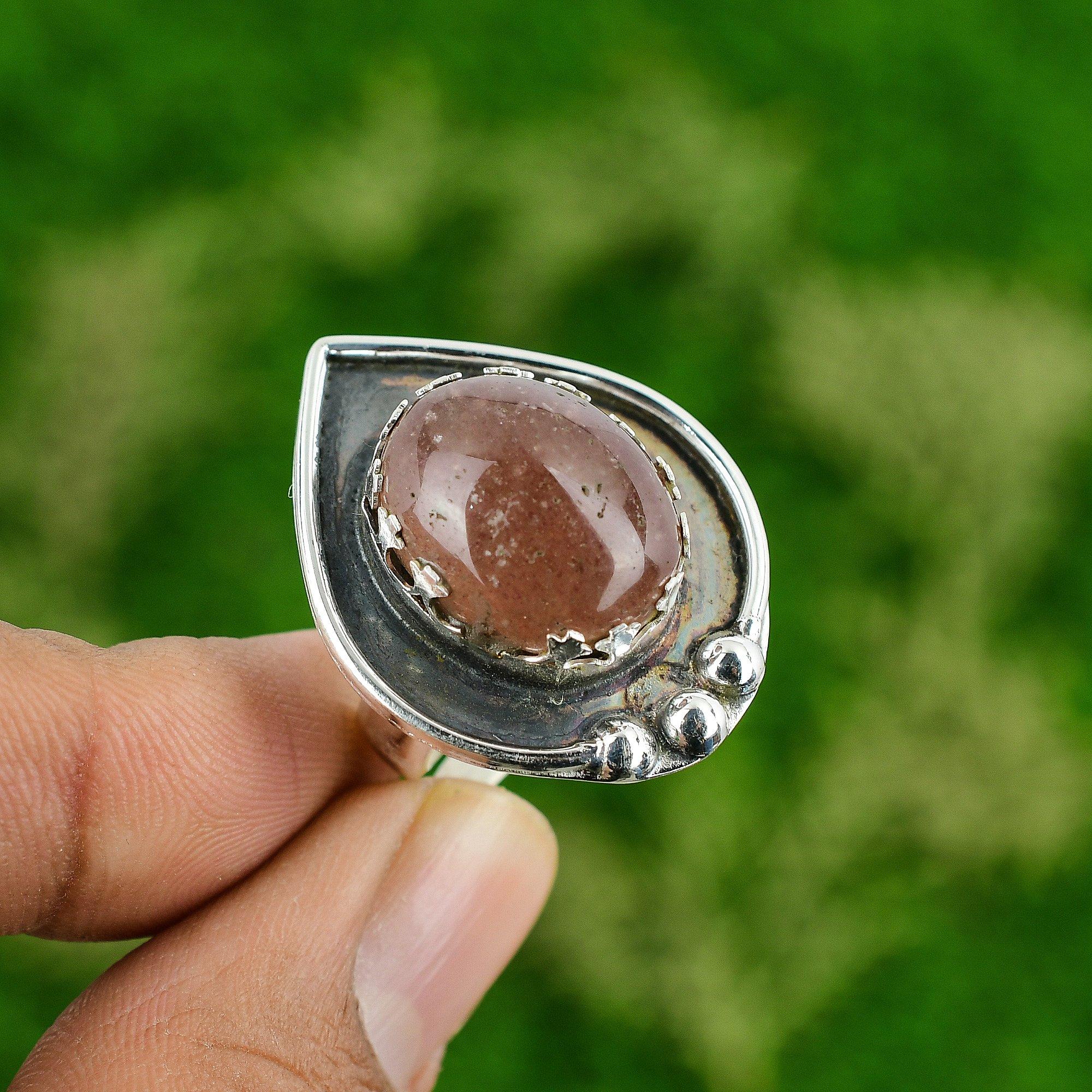 

Gift For Her 925 Silver Natural Strawberry Quartz Promise Adjustable Ring Adjustable