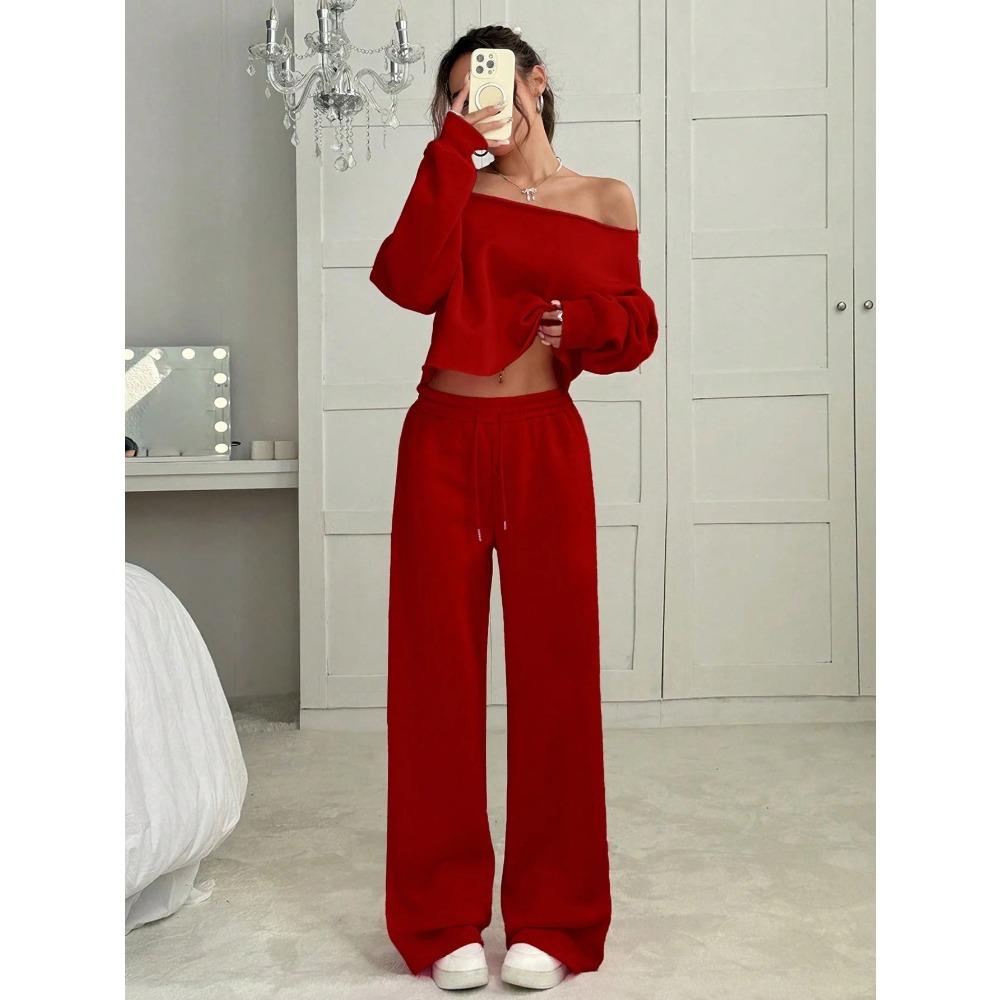 New Autumn and Winter Casual Loose Round-neck Long-sleeved Sweatshirt and Long Pants Set for Women