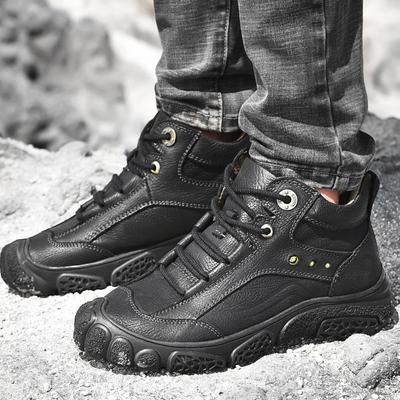 Mode Herren Stiefeletten Neu echtes Leder Outdoor Wanderschuhe Mann Freizeitschuhe Baumwolle Warm Rutschfest Abriebfest Herren Schneestiefel