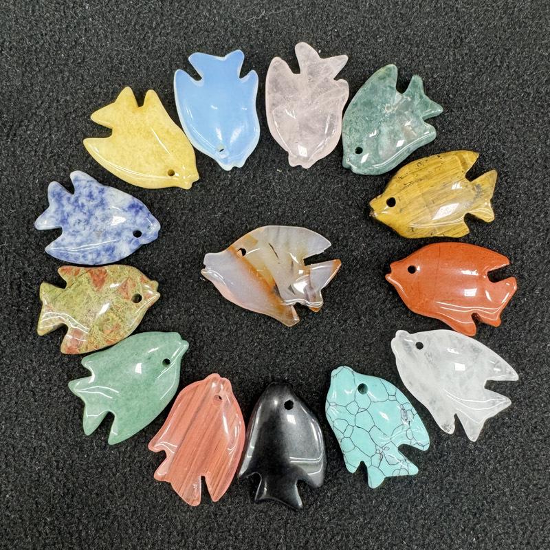 Rose Quartz Fish-Shaped Crystal Agate Pendant Necklace - Natural Stone DIY Jewelry Gift
