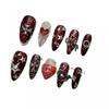 Handmade Gothic Dark Red Metal Embellished Nail Art Tips Women Teens - Cross Tulip Floral Leopard Star Design