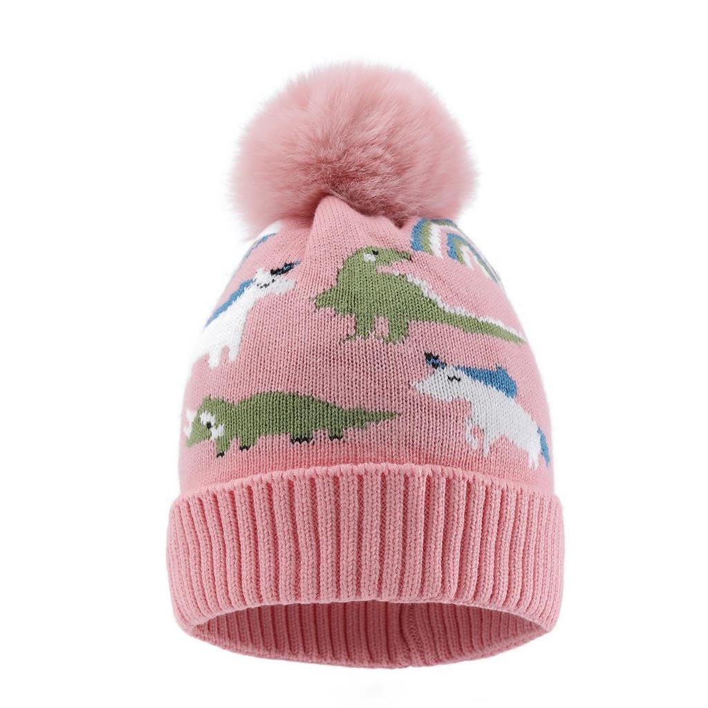 Children's Cute Dinosaur Fleece-Lined Knitted Wool Hat for Autumn & Winter