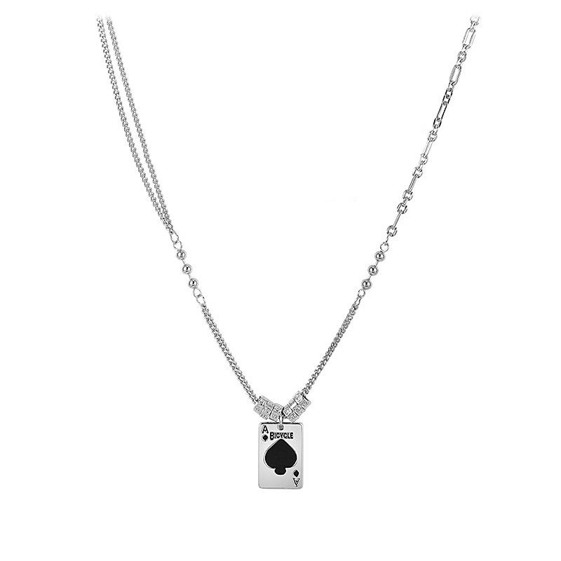 

Poker spades A necklace 1111 new trendy men hip hop dance collarbone chain versatile titanium steel chain