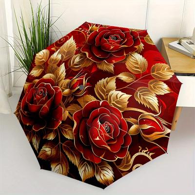 Roses, Gold Themed Eight Rib Automatic Folding Umbrella Is Suitable for Both Men and Women, Making It A Perfect Christmas and Valentine's Da