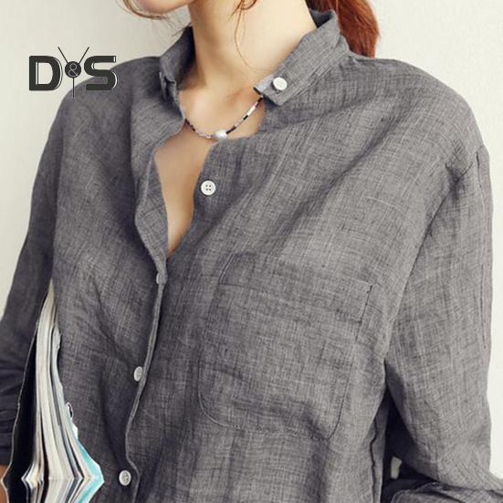 Women Lapel Long Sleeve Shirt Tops Loose Fit Single breasted Patch Pocket Thin Casual Shirt Workwear