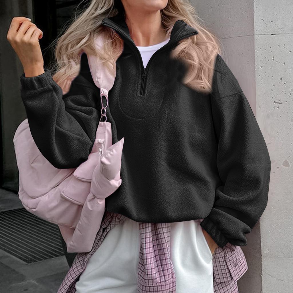 Women's Fashionable And Casual Fleece Line Solid-color Long Sleeve Top