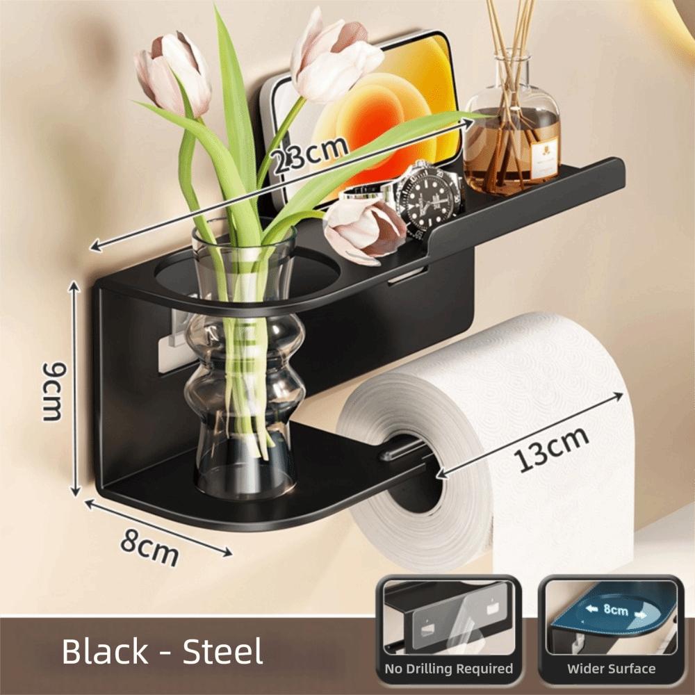 

Self Adhesive Toilet Paper Holder Wall Mounted Roll Paper Storage Shelf Tissue Holder Household Black-Steel