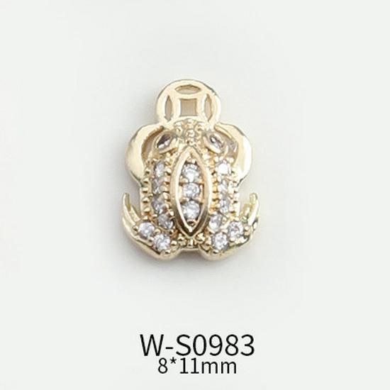 Festive Chinese Style Manicure: Lucky Bag Zirconia Ornaments with Golden Toad, Yuanbao, and Money Character Press-on Nails