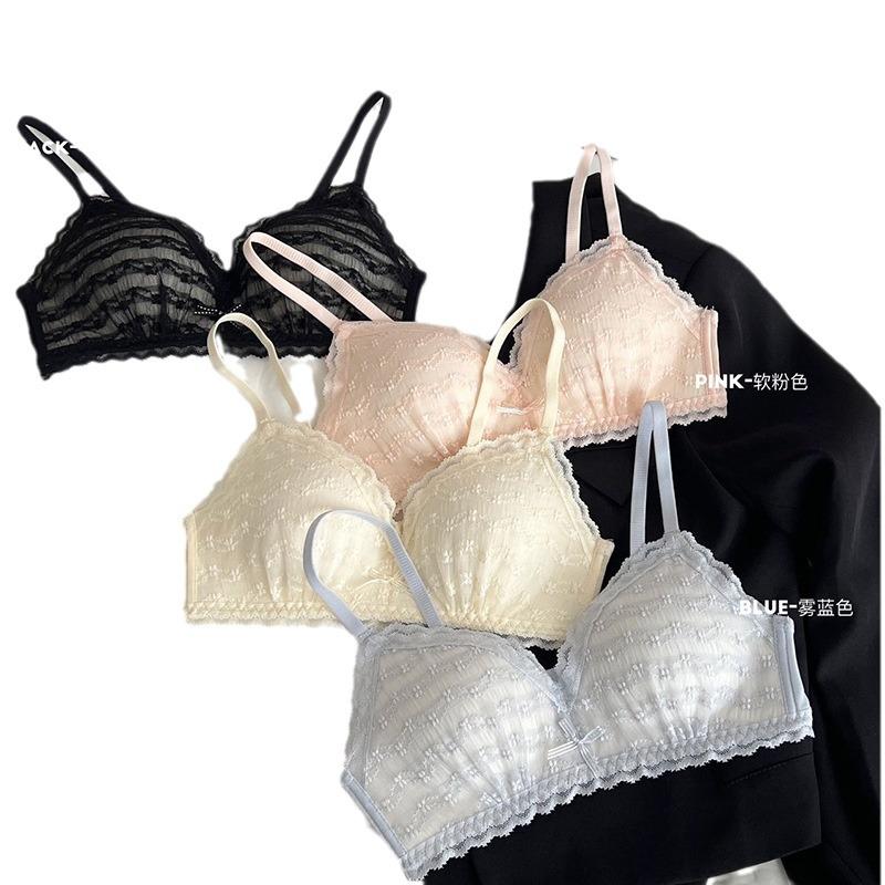 Summer Thin Underwear Women's Small Breasts Gather Without Steel Rings To Close the Breasts, Anti-sagging Lace French Triangle Cup Bra Cover