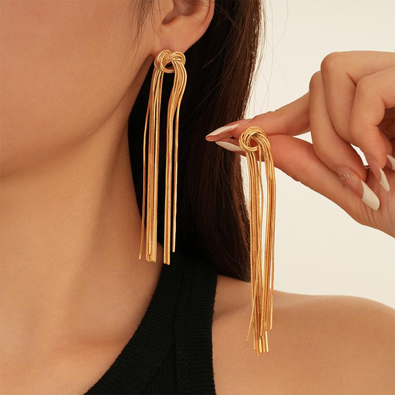 2025 Knotted Long Tassel Chain Earrings for Women Female Exaggerate Metal Handmade Earrings Luxury Wedding Daily Jewelry Gifts