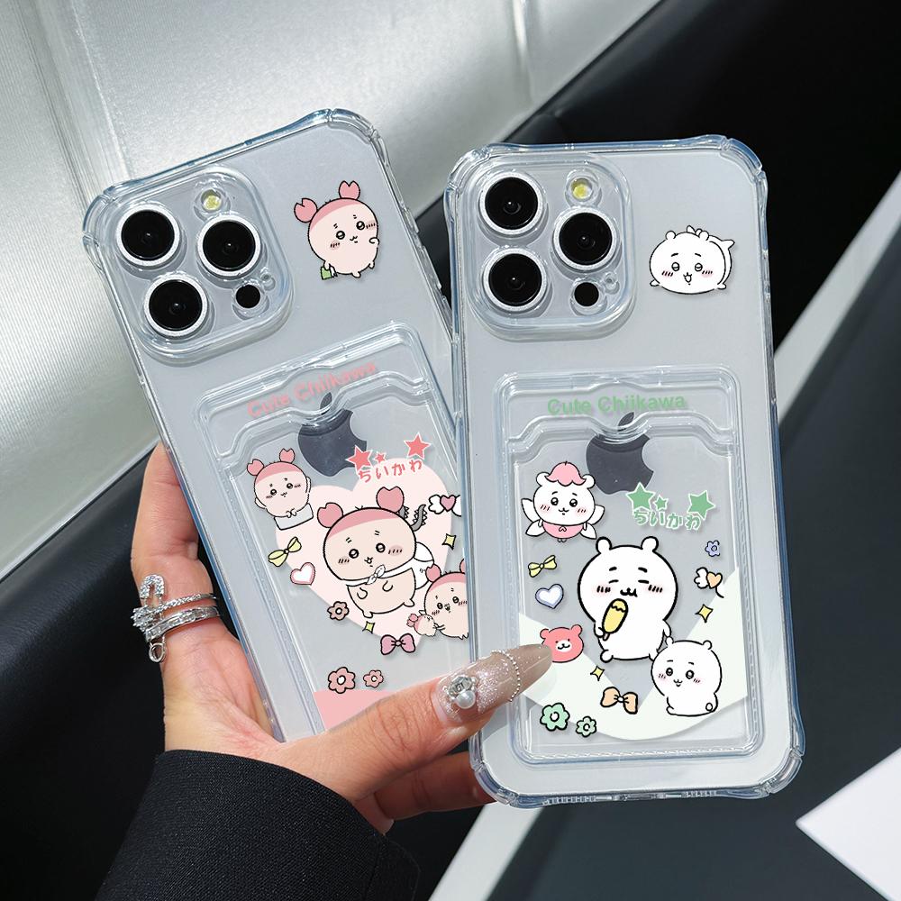 Chiikawas Hachiwares Phone Case for iPhone 16 15 14 Plus 13 12 Mini 11 Pro Max X Xs XR 7 8 Card Pocket Soft Clear Cover