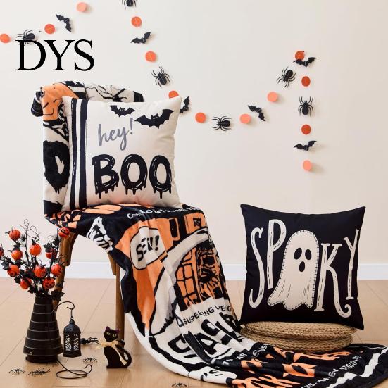 Ghost Print Throw Pillow Covers Halloween Cushion Cover, Retro Pumpkin Case, 18x18 Party Room Decor Inch Washable Cover for Sofa Couch Bed Breathable