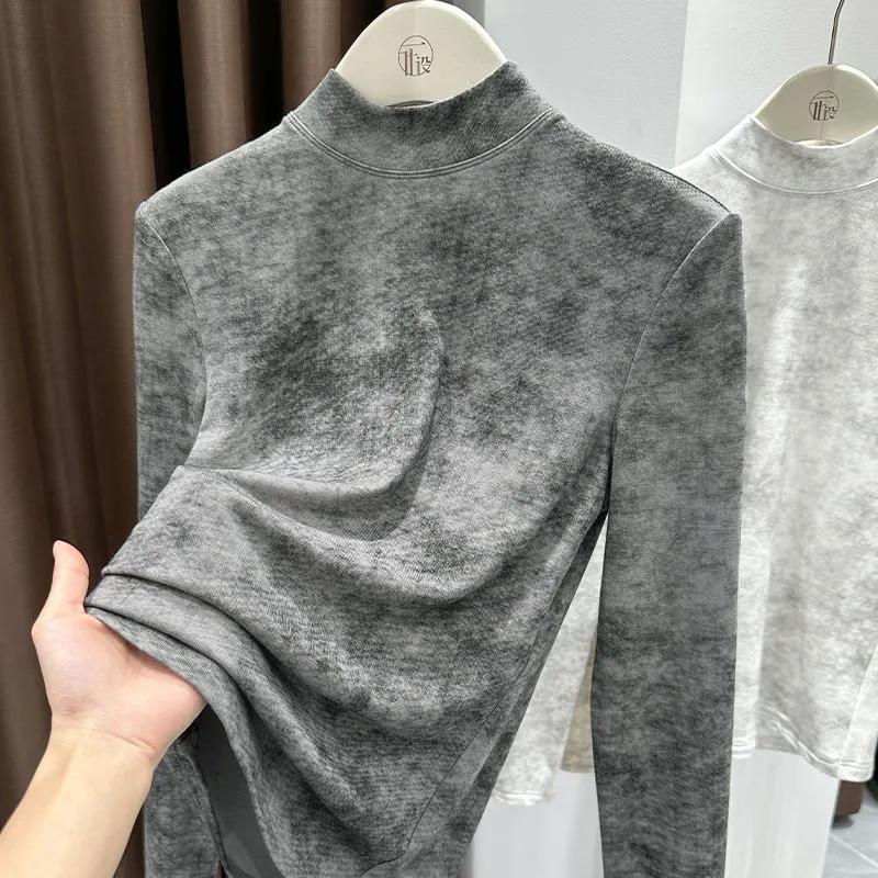 Pullovers Tops Women Autumn Winter Padded Blouse Oversized Half Turtleneck Loose Long Sleeve Shirt Slim Pullover Tops