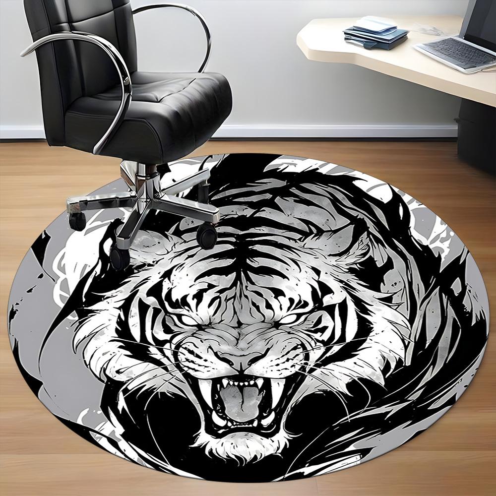1pc Tiger Wildcat Office Round Area Rug, Under Office Chairs Bedroom Living Room Home Decor, Room Deco