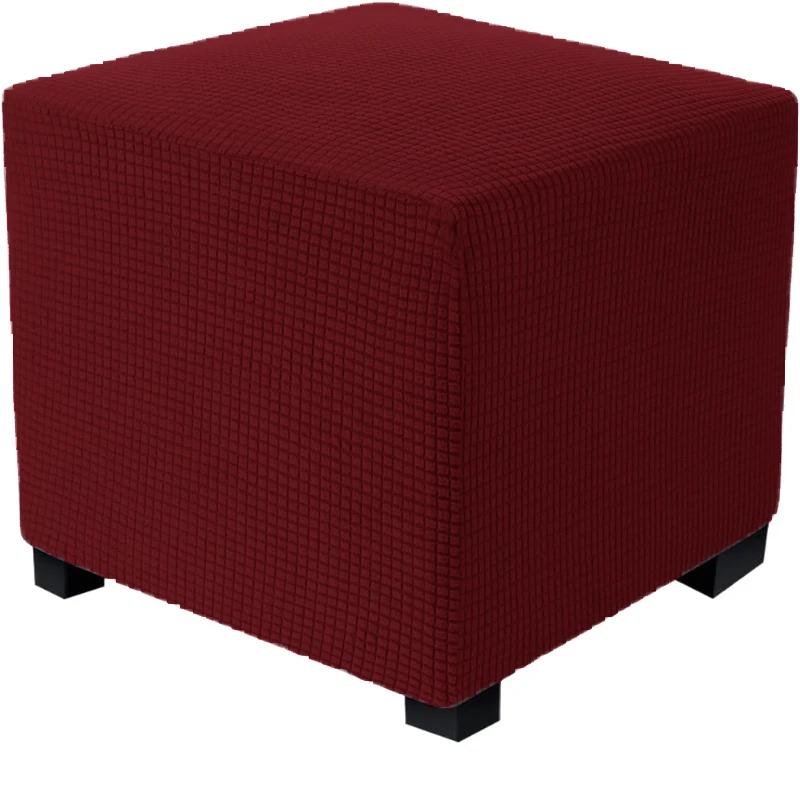Square Ottoman Cover Polar Fleece Elastic Footstool Slipcover Furniture Protector For Home Pouf