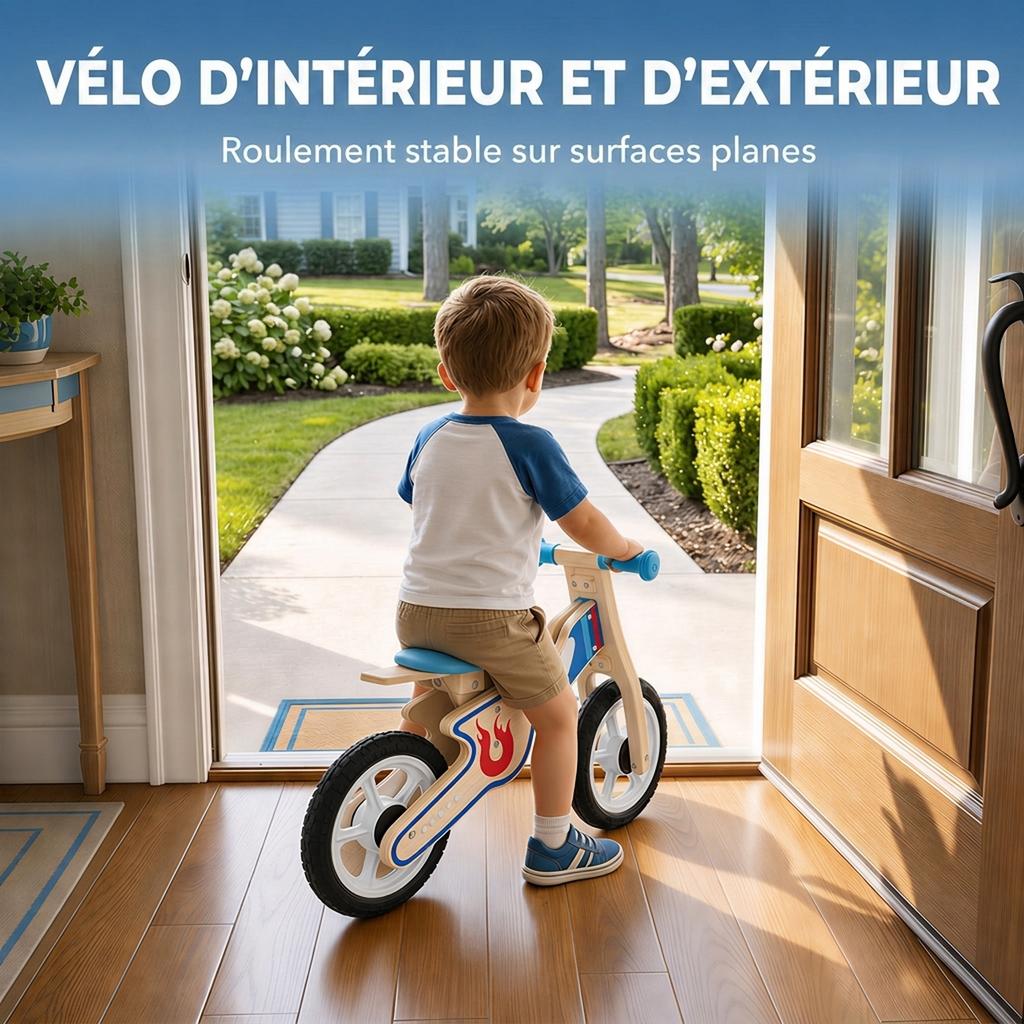 Children's Balance Bike, No Pedals, Adjustable PU Saddle, Ages 3-5, up to 50 kg, Natural Wood