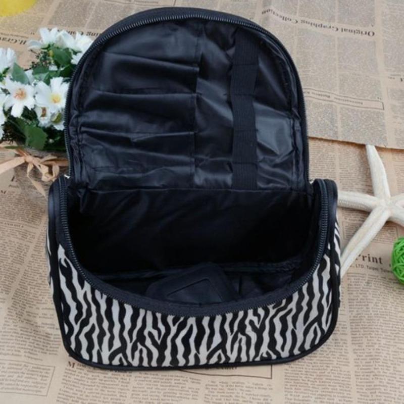 Fashion Zebra Pattern Makeup Bag Portable Travel Storage Organizer for Women Dual Zipper Access Toiletry Handbag for Home Travel Use