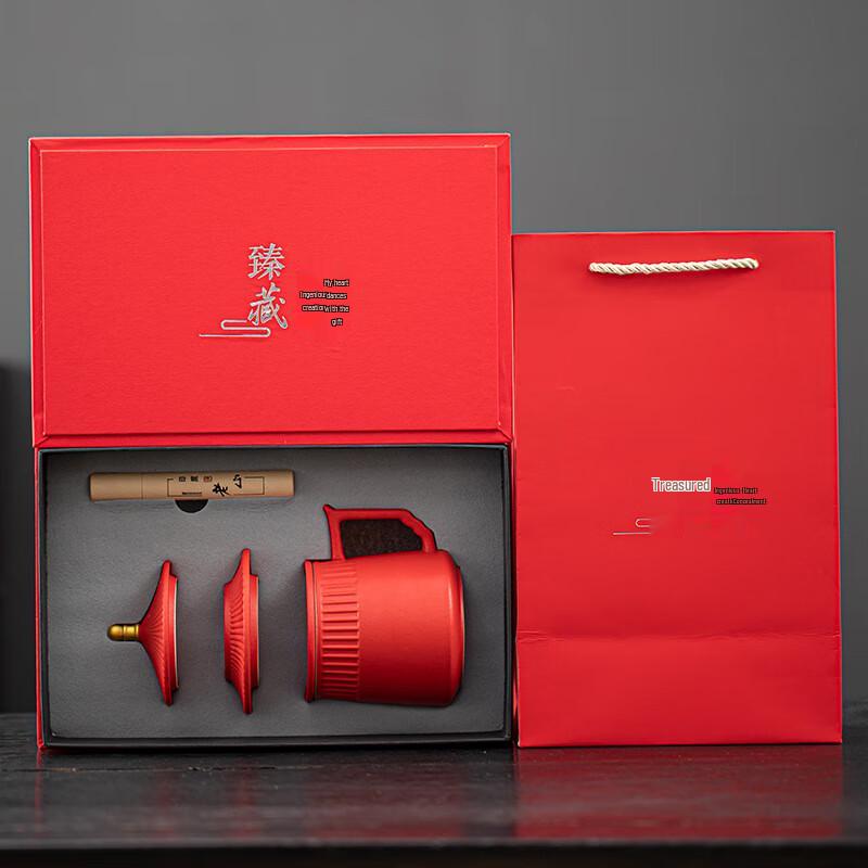 Chinese Red Ceramic Office Mug Gift Set
