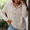 European & American Autumn/Winter Solid Color Hooded Button-Up Loose Long Sleeve Women's Sweatshirt
