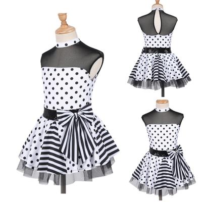 Kids Girls Sleeveless Polka Dots Print Sequins Tutu Mesh Patchwork Style Dress Stage Performance