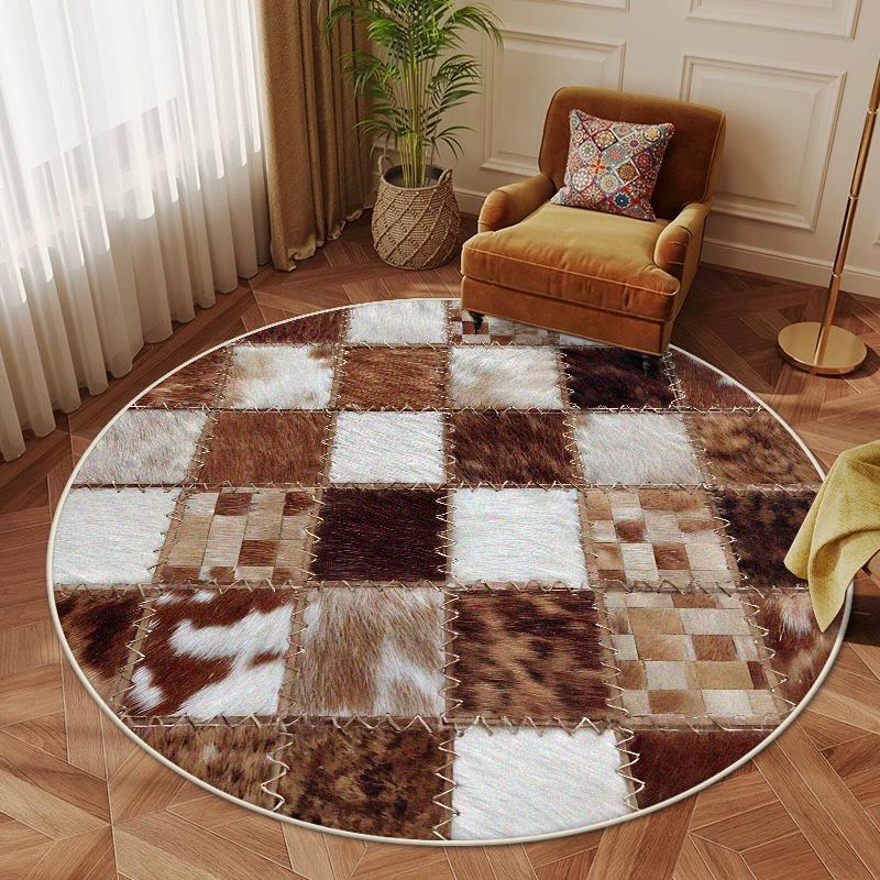 American Style Round Rug Retro Decor Bedroom Fluffy Soft Chair Mat Geometric Non-slip Living Room Carpet Lounge Plush Floor Mats