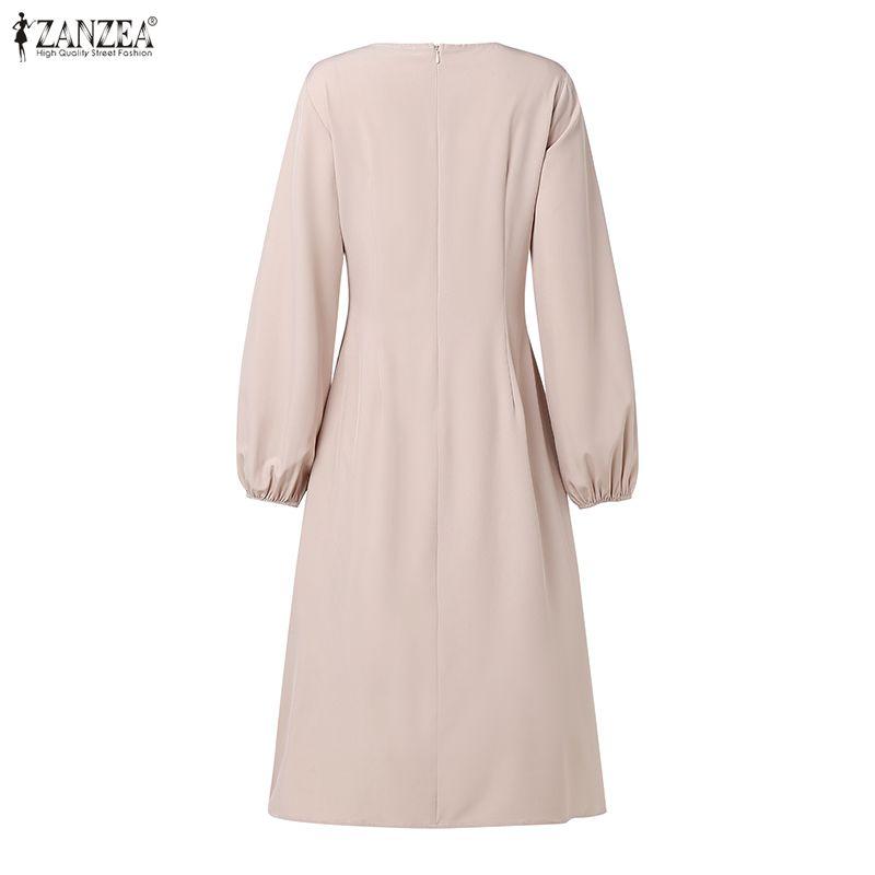ZANZEA Abito casual da donna a maniche lunghe con scollo tondo tinta unita