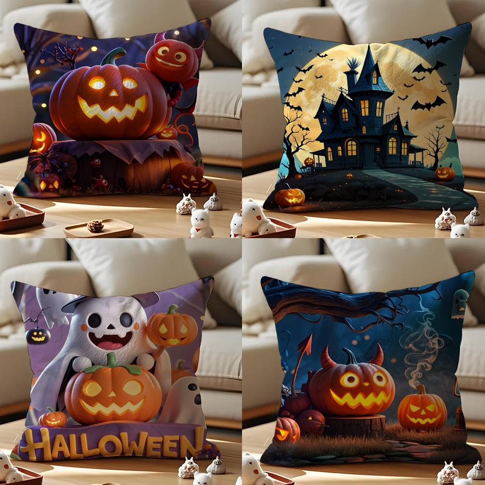 Halloween Cushion Cover Anti-dustmite Pillowcase Invisible Zipper Silky Short Plush Sofa Cushion Cover