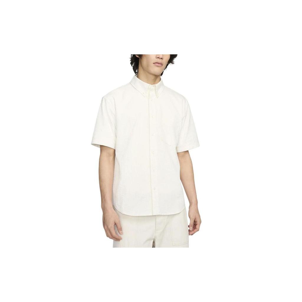 Nike Solid Soft Lightweight Button-Up Loose Short Sleeve Shirt Men shirts Phantom FN3223030