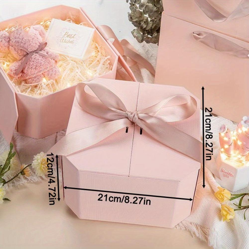 1pc Gift Boxes with Double-opening Gift Lids Octagonal Gift Box Treat Boxes with Ribbon Party Favor Boxes Folding Packaging Box Proposal Gift Wrap Box