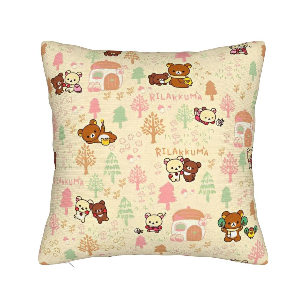 Rilakkumas Cartoon Square Pillow Covers Polyester Home Cushion Cover Funny Decorative Throw Pillow Case 4040