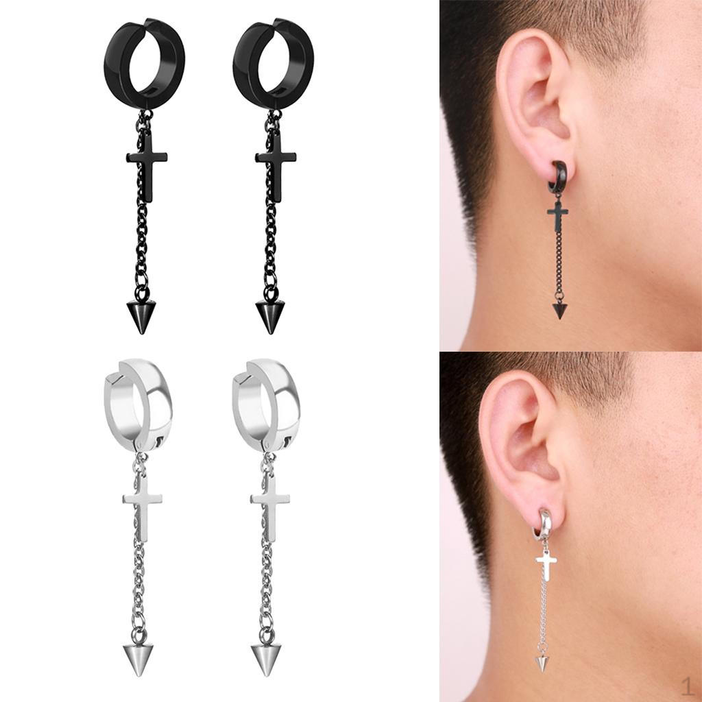 

2 Pair Long Dangle Earrings Clip 64mm High Polish